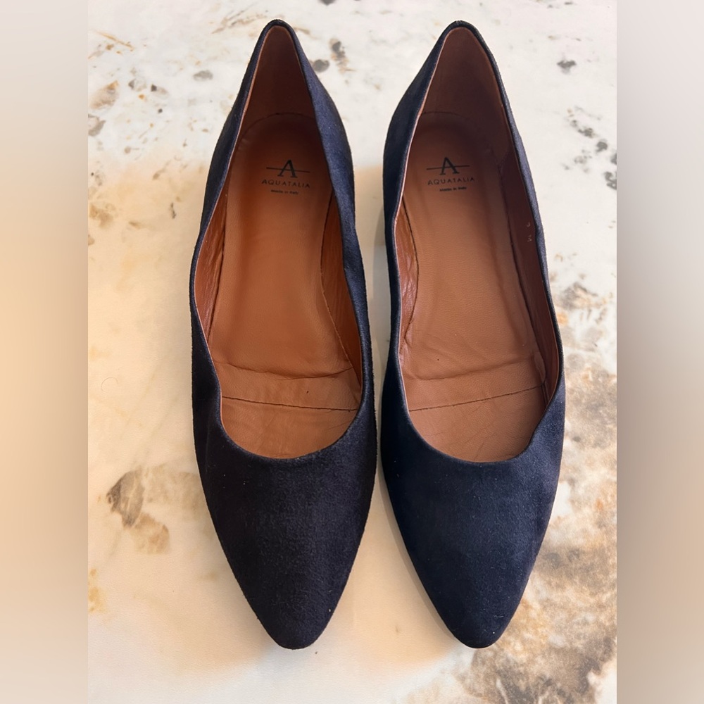 Aquatalia Marcella Weatherproof Ballerina Flat Black Square Toe  US 9